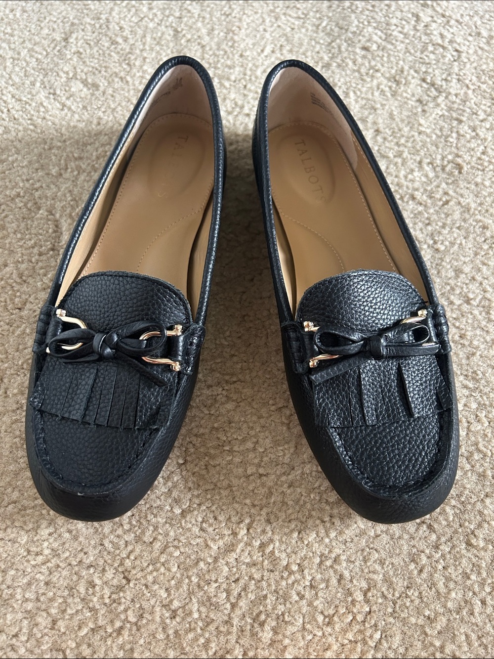 Talbots Black Leather Fringe Loafer Flats sz 7